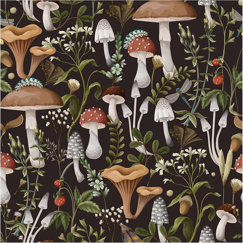HAOKHOME 93279 Peel and Stick Wallpaper Boho Mushroom Removable Stick on Forest Contact Paper for Bathroom Black/Brown/Green 17.7in x 9.8ft...