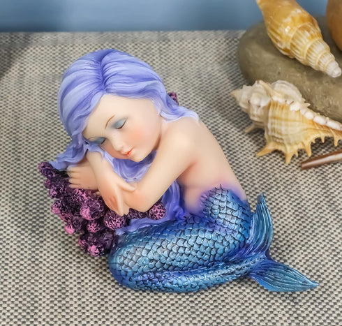 Ebros Under The Sea Blue Child Mermaid Sleeping On Coral Statue Enchansia Mergirl Decorative Figurine...