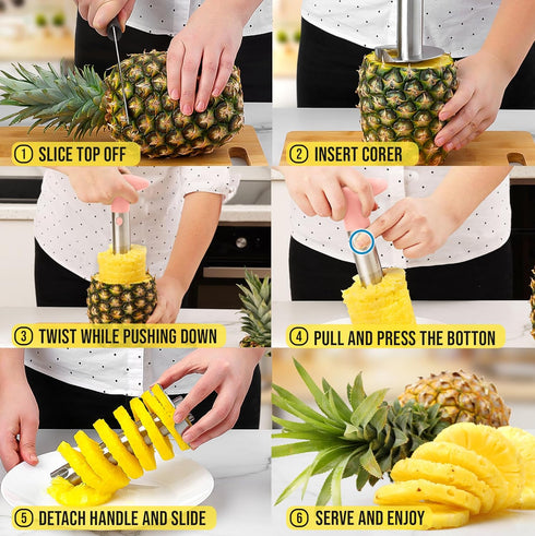Zulay Kitchen Stainless Steel Pineapple Corer & Slicer + Eye Removal Tool – Heavy Duty Pineapple Cutter with Reinforced Blade – Effortless Pineapp...