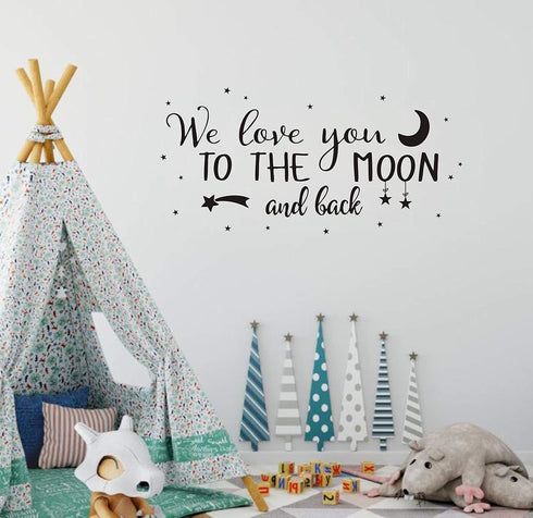 Wall Decal Kids We Love You to The Moon and Back Quote Wall Decals Nursery Vinyl Wall Stickers for Baby Boys and Grils Bedroom Scandinavian Wall D...