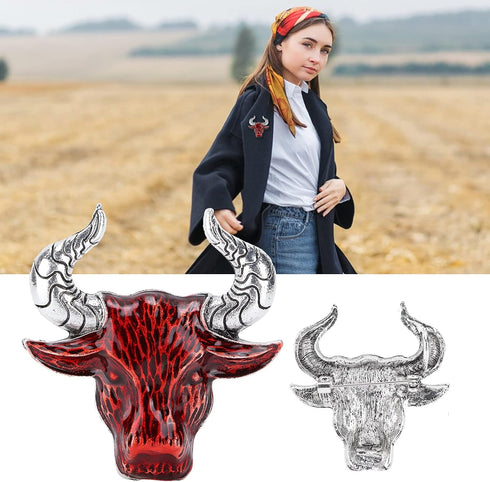 OX Head Brooch, Cattle Brooch Animal Brooches 1.8 X 2.0in Small and Charming Shape for Christmas(Silver horns)...