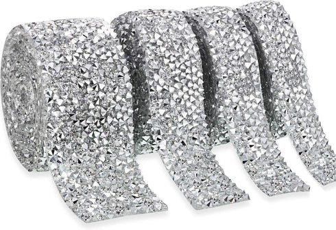 Dowarm 4 Yards Crystal Rhinestone Ribbon Wrap Roll, Diamond Rhinestone Bling Wrap, Hotfix Bling Mesh Strip, Sewing Rhinestone Trim for Wedding Par...