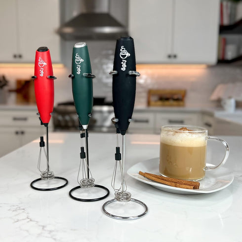 Milk Frother & Egg Beater - 2-in-1 Handheld Frother for Coffee & Egg Whisker - Battery-Operated Frother with Stand - Auto Shutoff, Powerful Motor ...