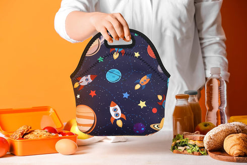 Violet Mist Women's Reusable Neoprene Lunch Bag, Space Rocket, Unisex, 11.4"L x 10.43"H x 5.51"W, 8.7 inches, fits containers up to 7"W...