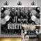 Black Silver Happy Birthday Banner Backdrop 7x5FT Black and Silver Party Decorations Silver Glitter Birthday Background for Women Men Birthday Par...