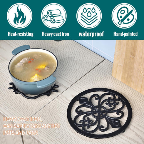 Sungmor Heavy Duty Cast Iron Round Metal Trivet,Rustproof Black Racks Stands Holders for Hot Pans or Teapot,Kitchen or Dinning Table Decorations...