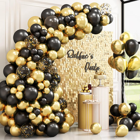 RUBFAC 110pcs Black and Gold Balloons Garland Arch Kit with Black Gold Confetti Balloons for Graduation Birthday Wedding Party Decorations...