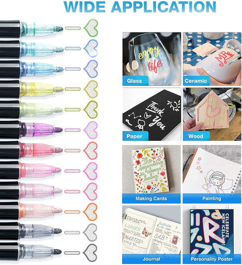 Shimmer Marker Set,12 Colors Super Squiggles Outline Marker Set, Outline Metallic Markers Glitter Markers Pens for Christmas Card Writing, Birthda...