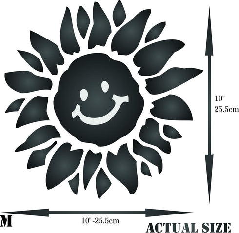 Sunshine Flower Stencil, 10 x 10 inch (M) - Large Flower Face Baby Childs Nursery Stencils for Painting Template...