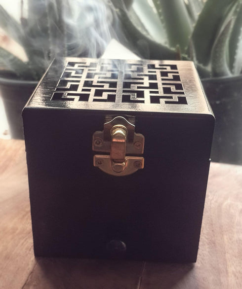 Nazareth Store Black Wood Incense Burner Holder Natural Ash Wood Box Distiller Cone Charcoal Resin Aromatherapy Fragrance Ornament...