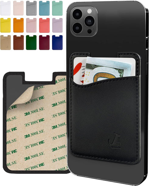 Premium Leather Phone Card Holder - Stick On Wallet for iPhone and Android Smartphones - Minimalist Style with Non-Slip Lining Secures Up to 3 Car...