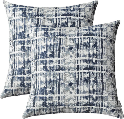 Jacquard Decorative Throw Pillow Covers for Couch Set of 2, 18x18 Inches, Navy Blue...