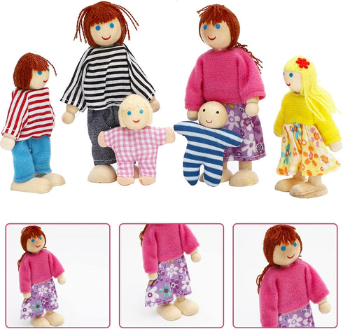 ONEST 15 Pieces Wooden Dollhouse Family Set Mini People Figures Sets Dollhouse Dolls Wooden Doll Family Pretend Play Figures Accessories for Prete...