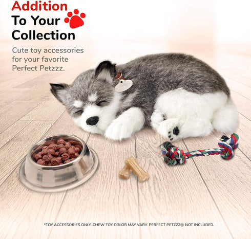 Silver Bowl with Simulated Pet Food, Colorful Chew Toy for Lifelike Stuffed Interactive Pet, Dog Bones for Breathing Pets...
