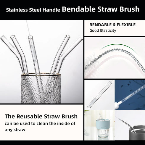 8 Pcs Straw Cleaner Brush Long Cleaning Brushes for Test Tube Stanley Metal Reusable Glass Straws Water Bottle Nipple Small Scrubber - 10''(Rubber...