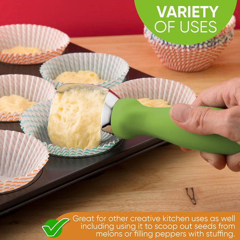 Spring Chef Green Heavy Duty Ice Cream Scoop with Non-Slip Handle - Professional Metal Ice Cream Scooper for Cookie Dough, Frozen Yogurt, Gelato, ...