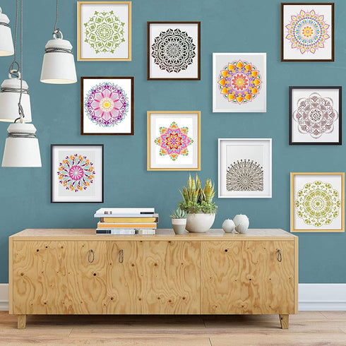 Woohome 18 PCS Reusable Stencils Painting Drawing Mandala, 9 PCS 12 x 12 Inch Painting Template and 9 PCS 6 x 6 Inch Painting Stencils for DIY Roc...