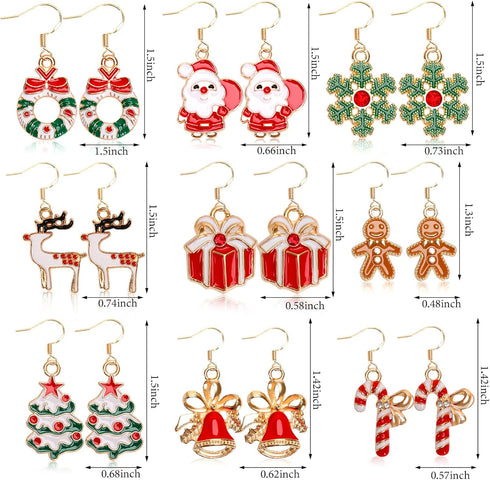AUGSUN 9 Pairs Women Christmas Stud Earrings Set Christmas Tree Snowflake Candy Christmas Earrings for Holiday Ornaments...