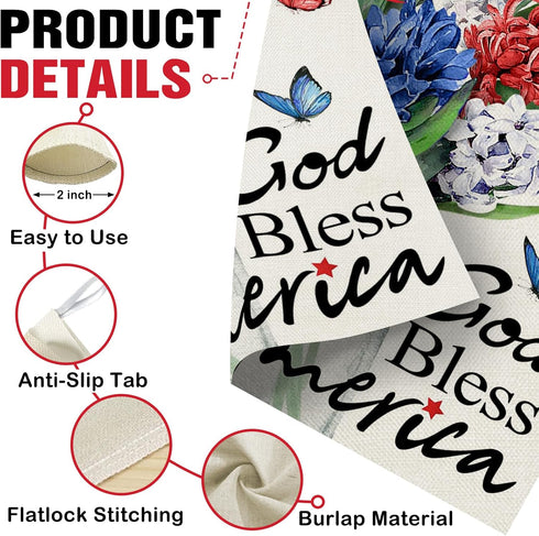 God Bless America 4th of July Patriotic 28 x 40 House Flag Double Sided, American Hyacinth Floral Flower Mason Jar Garden Yard Decoration, USA Bur...