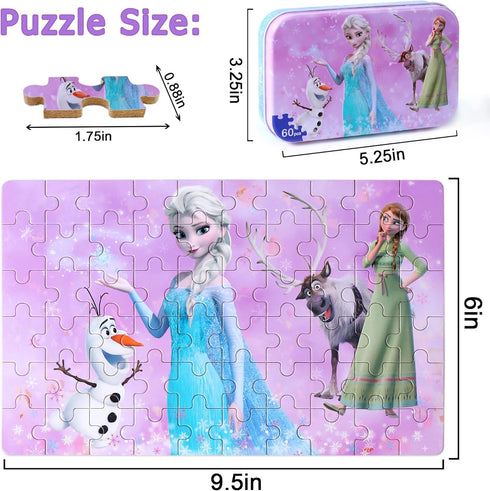 LELEMON Pretty Girl Puzzles for Kids Ages 4-8, 60 Piece Snowman Puzzles for Kids Ages 3-5,Children Jigsaw Puzzles Kids Puzzles in a Metal Box,Educ...