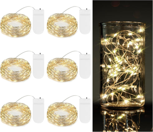 TingMiao 6 Pack Fairy Lights Battery Operated 7.2 ft 20 LED Mini String Lights Waterproof Silvery Copper Wire Firefly Starry Lights for Wedding Be...