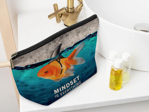 Inspirational Mindset is Everything Goldfish Shark Fin Makeup Bag Decorative Women's Cosmetic Bag Zipper Pouch Travel Toiletry,Motivational Positi...