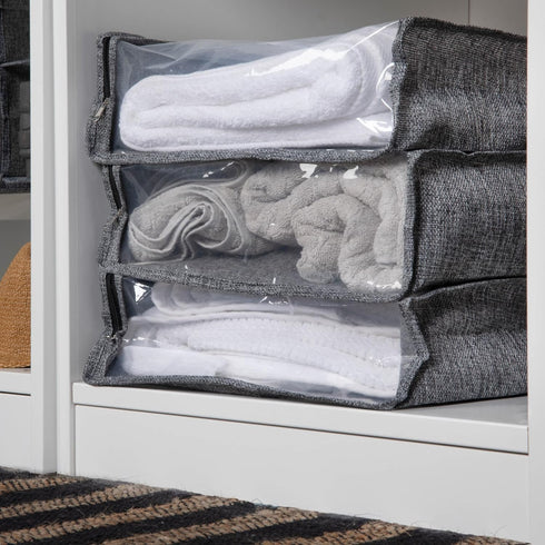 Household Essentials Under Bed Zippered Sweater Storage Bags with Clear Vision Panel, Set of 3, Silver,Gray...