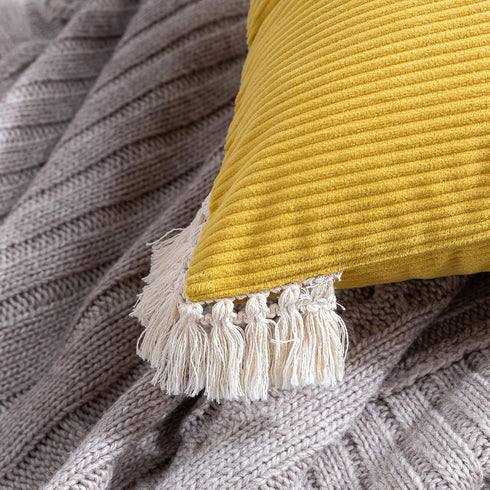 Phantoscope Pack of 2 Corduroy Soft Pillow Covers Decorative Striped Velvet Throw Pillows with Cotton Tassels Ultra Solid Cushion Covers Pillowcas...