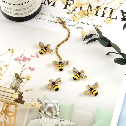 48 Pieces Bee Charms Bee Rhinestone Pendants Honeybee Jewelry Craft Charms with Holes for Jewelry Necklace Earring Bracelet DIY Making Supplies, 1...