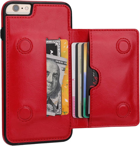 KIHUWEY Compatible with iPhone 6 Plus/6S Plus Wallet Case with Credit Card Holder, Premium Leather Kickstand Durable Shockproof Protective Cover f...
