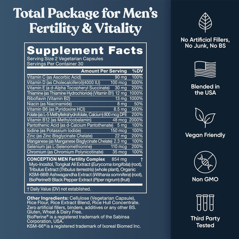 Conception For Him – Fertility Supplements for Men, Male Fertility Booster & Prenatal – Optimal Sperm Count, Motility Strength – Ashwagandha, Fola...