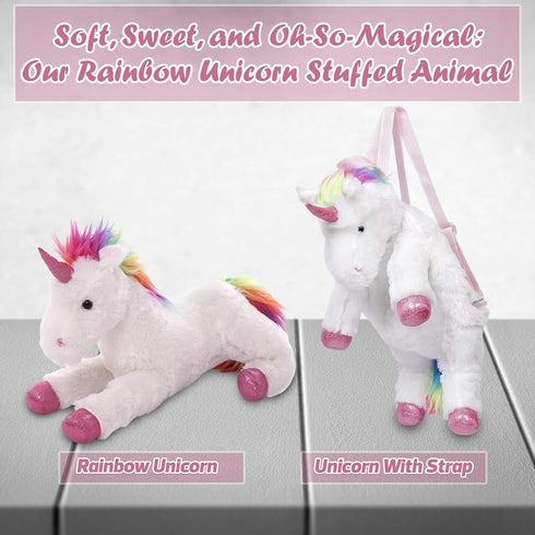 Fluffy Rainbow Unicorn Plush Toy 14 inch - Cuddly Stuffed Animal Unicorn Magical Gift - Ultra Soft Christmas Birthday Valentine Favors Present (Ra...