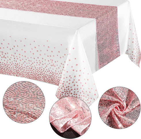 Tablecloth and Sequin Table Runner Set Polka Dots Confetti Table Cover Dining Plastic Table Cloths Glitter Decorations for Birthday Wedding Annive...