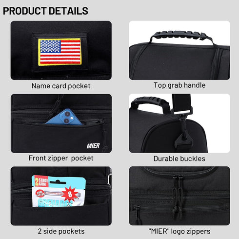 MIER 2 Compartment Lunch Bag for Men Women, Leakproof Insulated Cooler Bag for Work, Black...