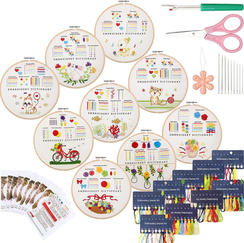 Sherr 9 Sets Embroidery Stitch Beginners Practice Kits Cross Stitch Kits to Learn Different Stitches Crochet Punch Needlepoint Kits for Kids Adult...