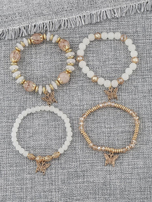 Bohemian Bracelets for Women Gold Beaded Stackable Stretch Bracelet Set Butterfly Elastic Multilayer Colorful Charm Bracelets Summer Beach Jewelry...