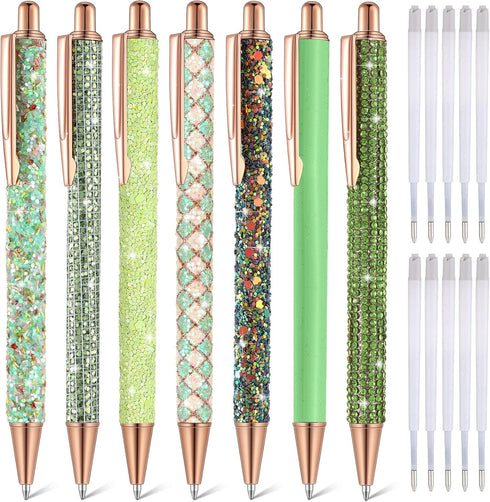Sherr 7 Pcs Fancy Pens for Women Cute Pens Sparkly Glitter Pens with 10 Pcs Black Ink Refills Pretty Pen Gifts Journaling Pens for Girls Office Sc...