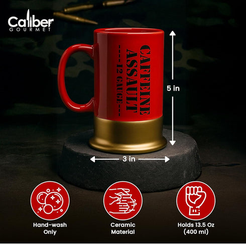 Caliber Gourmet 12-Gauge Shotgun Shell Mug – Bold Red Ceramic Gun Coffee Mug | Unique Gift For Hunters, Gun Enthusiasts & Collectors – Shotgun She...