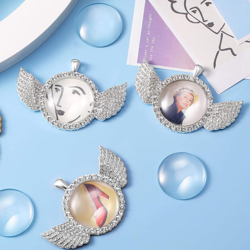 27 Pieces Rhinestone Bezel Pendant Trays and Glass Cabochons and Lobster Clasps Chains Rhinestone Bezel Pendant Trays Set for DIY Jewelry Crafts M...