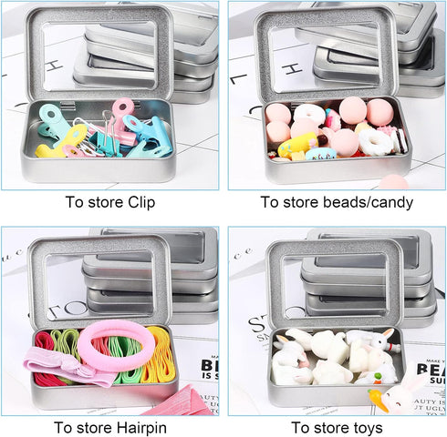 24 Pcs Rectangular Hinged Tins Box Metal Rectangular Empty Container Metal Storage Organizer Tins Mini Portable Box Containers with Clear Window f...