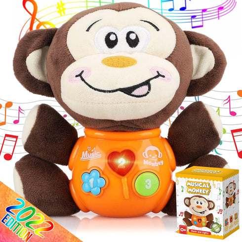 Insnug Plush Monkey Musical Baby Toys - Educational Montessori Stuffed Animal Light Up Toys Small Fun Sensory Brain Development for Newborn Infant...