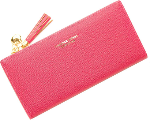 SUMGOGO Slim Wallet for Women Long Tassel Zipper Clutch Purse Handbag Card Case Wallet (rose red)...