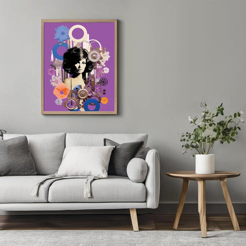 Posterizer 1 pcs-purple background collage-vintage woman-Retro Art-Abstract & Modern Art-Gift for Art Lovers- UNFRAMED Wall Art...