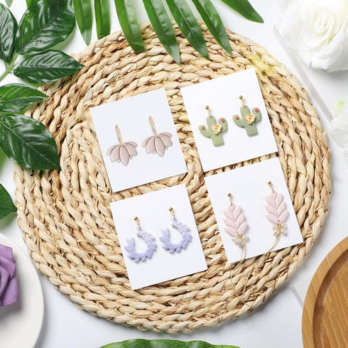 Guiqulai 12 Shapes Floral & Leaf Clay Cutters, Spring Flower Shape Polymer Clay Earrings Cutters, Cactus Clay Cutters for Earrings Making, Small C...