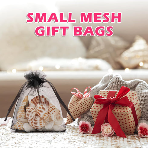 ANZNKU 50 Pack Premium Sheer Organza Bags 3x4 Inch, Small Gift Bags With Drawstring Mesh Bags Candy Bags Jewelry Bags Party Favor Bags (Black)...