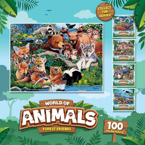 Masterpieces World of Animals 100 Piece Jigsaw Puzzle for Kids - Forest Friends - 11.5"x15"...