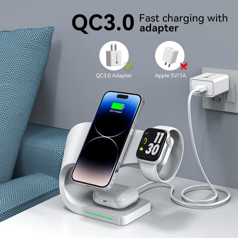 AMLINK 4 in 1 Wireless Charger, Magnetic Wireless Charging Station for iPhone 15/14/13/12/Pro/Max/Plus, Fast Charging Stand Dock for Apple Watch 8...