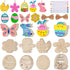 Max Fun 60PCS Wood Cutouts for Crafts Unfinished Ornaments DIY with Bunny to Paint for Kids Party Decorations Decor with Hanging Egg Shapes & Draw...