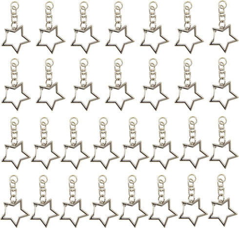 AUEAR, Keychain Metal Spring Snap for DIY Keychain Hanging Buckle and Bag Accessories Creative Key Ring Pentagram (30 Pack, Star Shape Design, Sil...