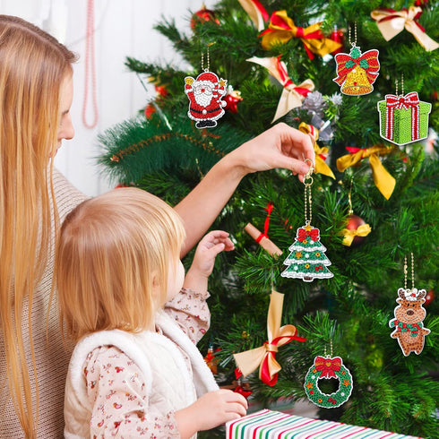 21 Pcs Christmas DIY Diamond Key Chain Ornaments 5D Painting Key Ring Rhinestone Pendant Decorative Hanging Ornament Dot Art Kits Diamond Art Chri...